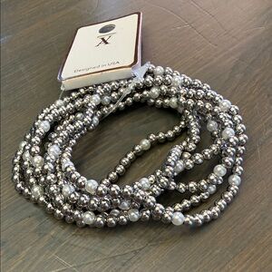 Silver and White Beaded Bracelet Set